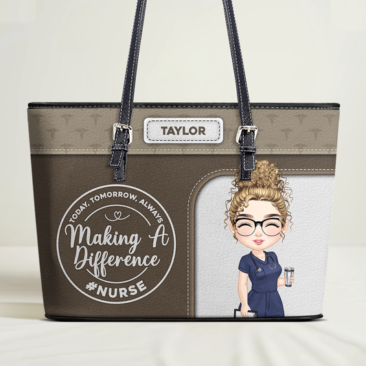 Nurse Makes A Difference - Personalized Custom Nurse Leather Tote Bag