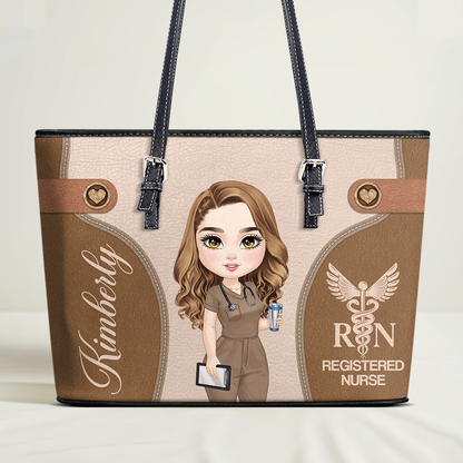 Nurse On Fire - Personalized Custom Nurse Leather Tote Bag