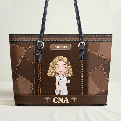 Nurse Patchwork - Personalized Custom Nurse Leather Tote Bag