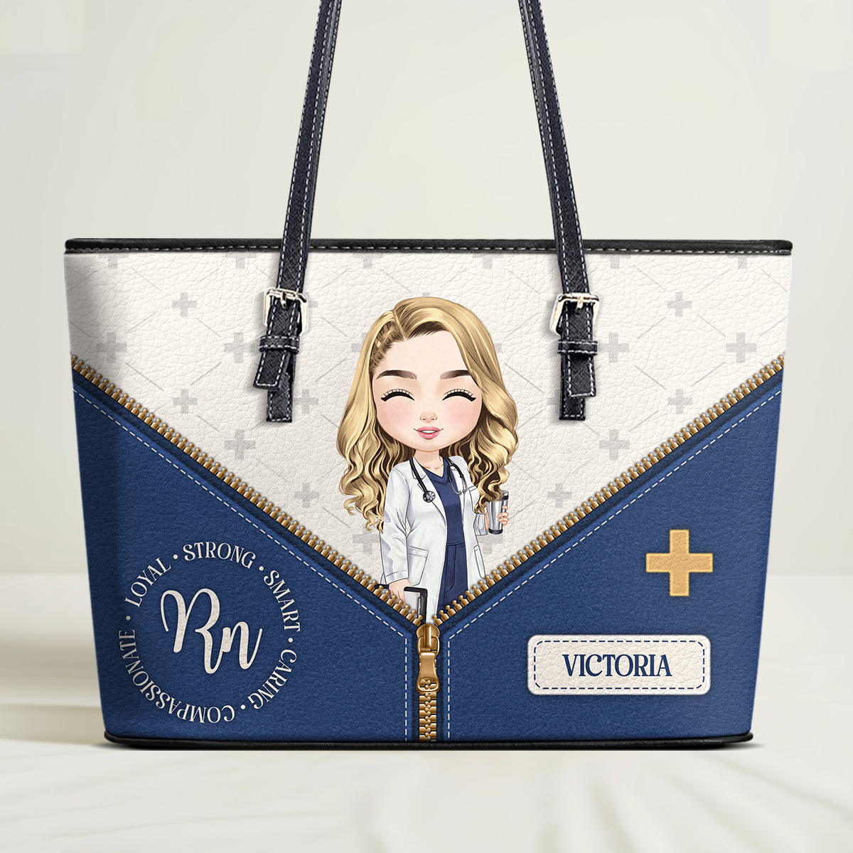 Nurse Personalities - Personalized Custom Nurse Leather Tote Bag