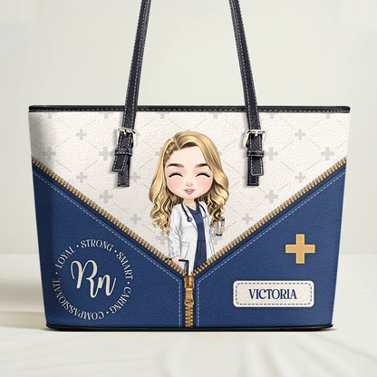 Nurse Personalities - Personalized Custom Nurse Leather Tote Bag
