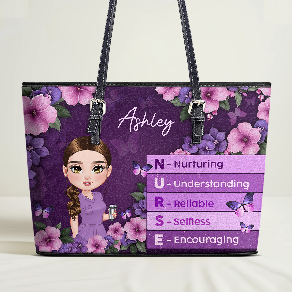 Nurse Selfless Love - Personalized Custom Nurse Leather Tote Bag