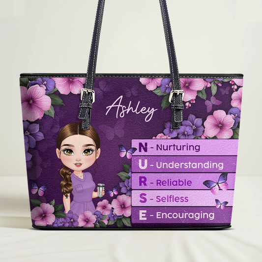 Nurse Selfless Love - Personalized Custom Nurse Leather Tote Bag