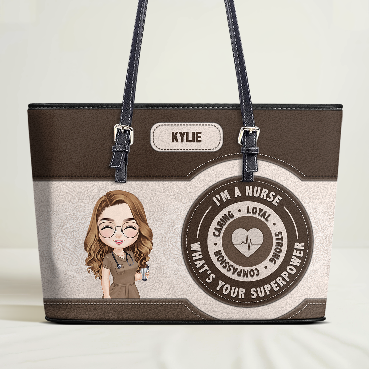 Nurse Superpower - Personalized Custom Nurse Leather Tote Bag