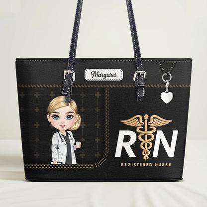 Nurse Symbol - Personalized Custom Nurse Leather Tote Bag