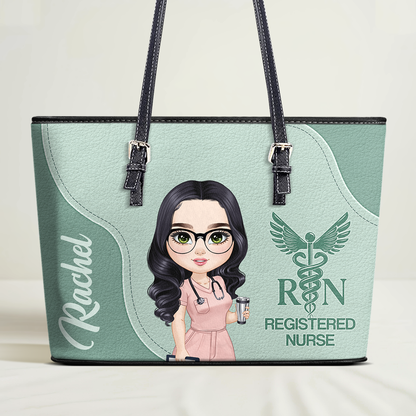 Nurse With Beautiful Love - Personalized Custom Nurse Leather Tote Bag