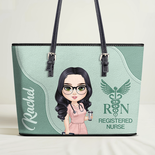 Nurse With Beautiful Love - Personalized Custom Nurse Leather Tote Bag