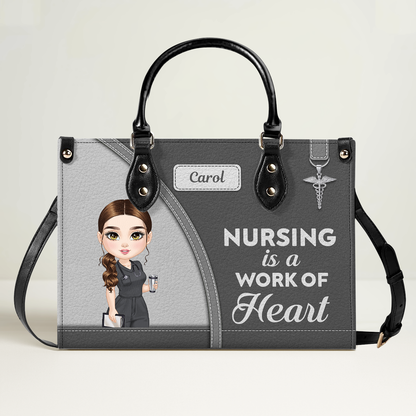 Nurse Work Of Heart - Personalized Custom Leather Handbag