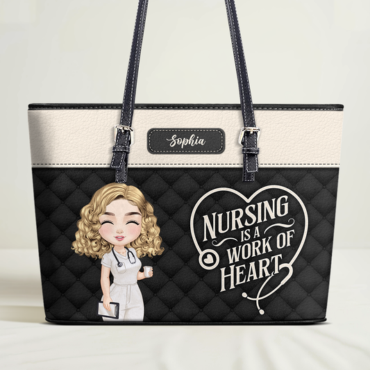 Nursing Is A - Personalized Custom Nurse Leather Tote Bag