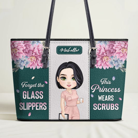 Princess Wears Scrubs - Personalized Custom Nurse Leather Tote Bag