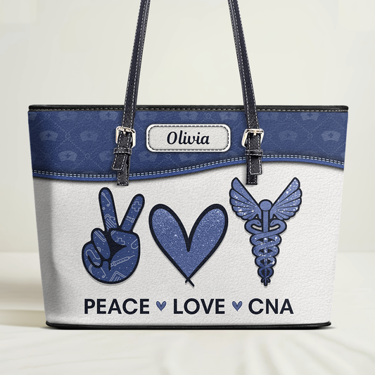 Peace Love Nursing - Personalized Custom Nurse Leather Tote Bag