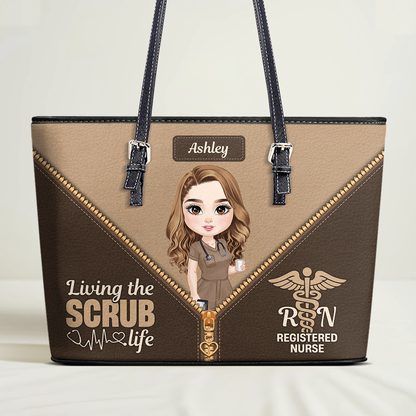 Perfect Scrub Life - Personalized Custom Nurse Leather Tote Bag
