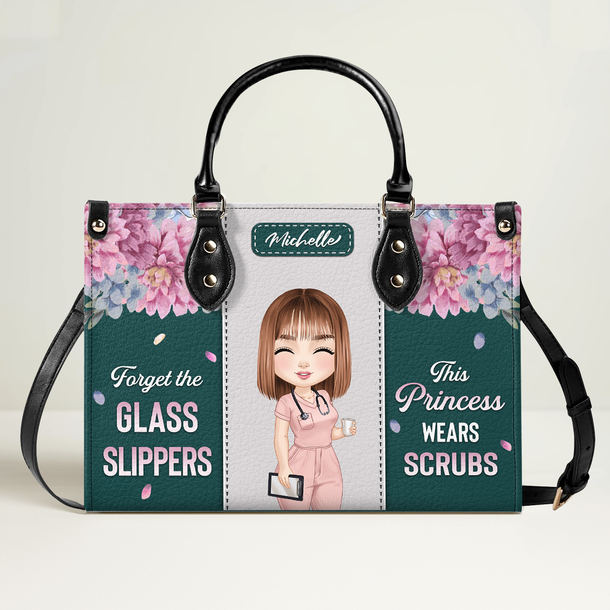 Princess Wears Scrubs - Personalized Custom Leather Handbag