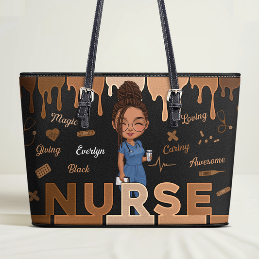 Proud Nurse - Personalized Custom Nurse Leather Tote Bag