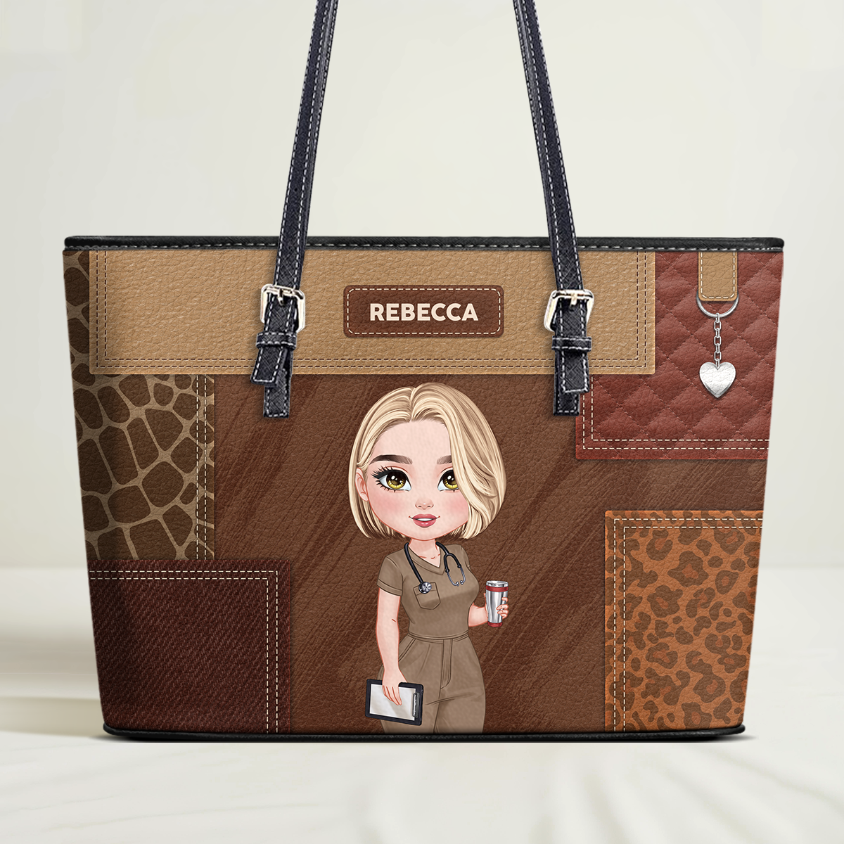 Rainbow Nurse - Personalized Custom Nurse Leather Tote Bag