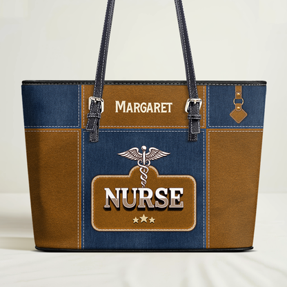 Retro Style Nurse - Personalized Custom Nurse Leather Tote Bag