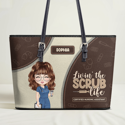 Scrub Life - Personalized Custom Nurse Leather Tote Bag