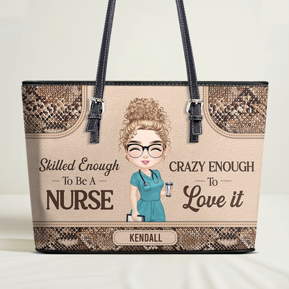Skilled Nurse - Personalized Custom Nurse Leather Tote Bag