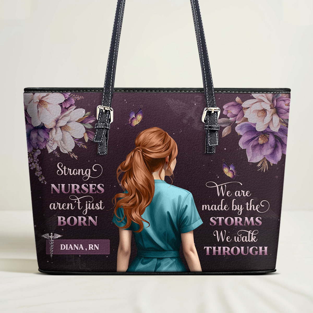 Strong Nurse - Personalized Custom Nurse Leather Tote Bag