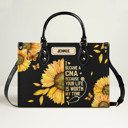 Sunflower Nurse - Personalized Custom Leather Handbag