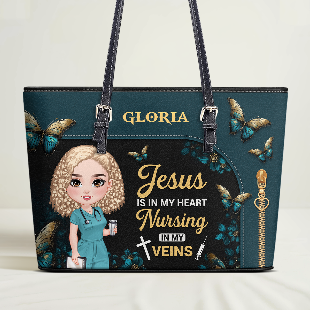 This Nurse Loves - Personalized Custom Nurse Leather Tote Bag