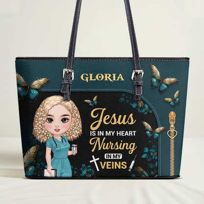 This Nurse Loves - Personalized Custom Nurse Leather Tote Bag