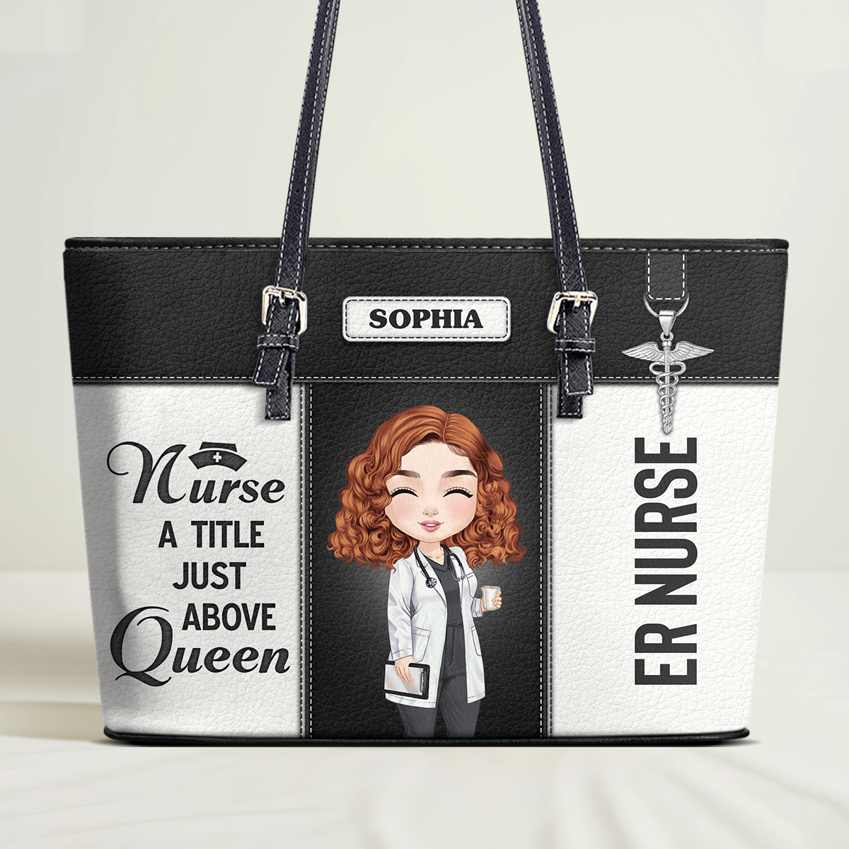 Title Above Queen - Personalized Custom Nurse Leather Tote Bag