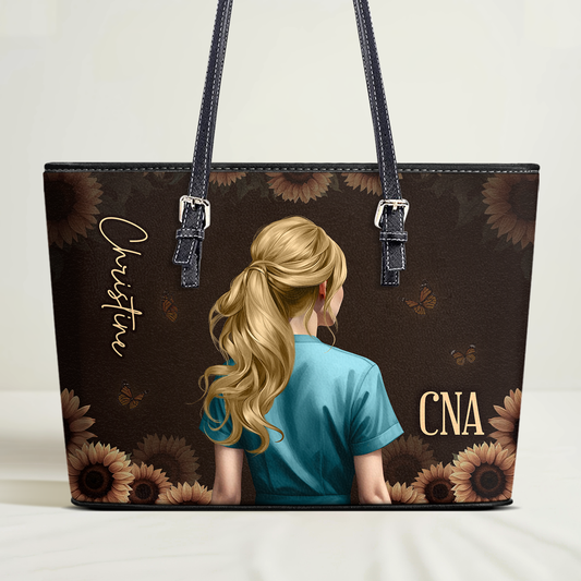 Vintage Floral Style - Personalized Custom Nurse Leather Tote Bag