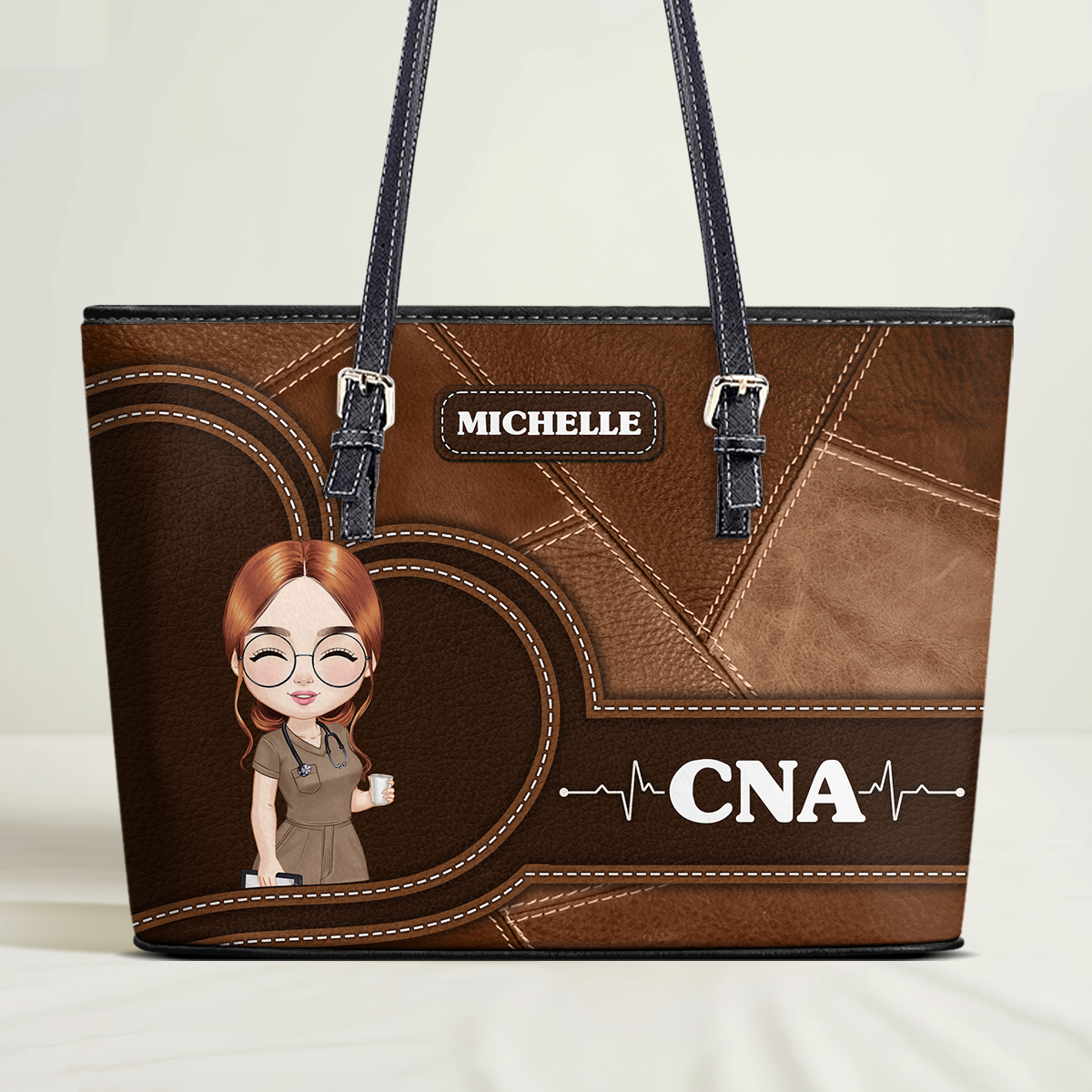 Vintage Patchwork Nurse - Personalized Custom Nurse Leather Tote Bag