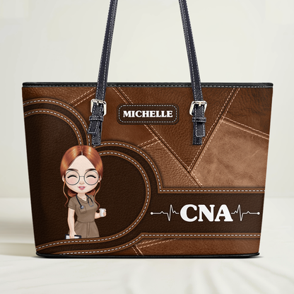 Vintage Patchwork Nurse - Personalized Custom Nurse Leather Tote Bag