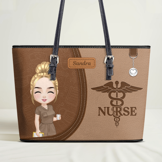 Warm Color Nurse - Personalized Custom Nurse Leather Tote Bag