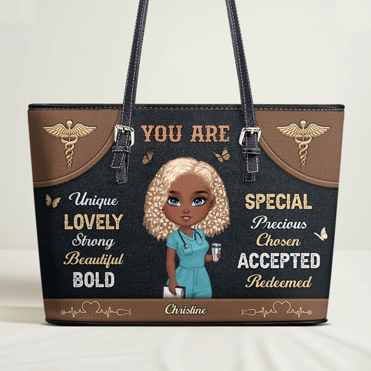 You Are - Personalized Custom Nurse Leather Tote Bag