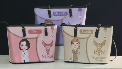 Watercolor Nurse - Personalized Custom Nurse Leather Tote Bag