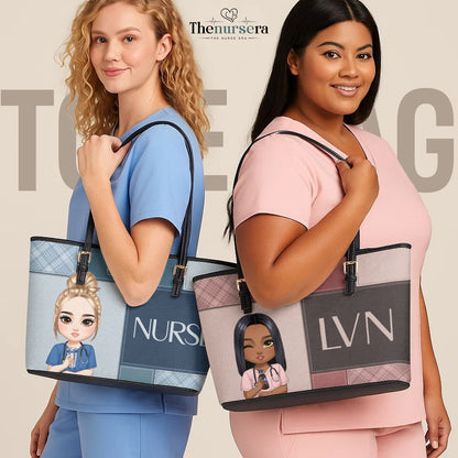 Nurse Est 2025 - Personalized Custom Nurse Leather Tote Bag